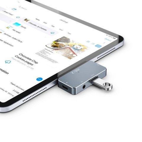 HUB Tech-Protect V6 4w1 USB-C - USB-A 3.0 / USB-C PD100W / HDMI / mini jack 3.5mm - szary HUB Tech-Protect V6 4w1 USB-C - USB-A 3.0 / USB-C PD100W / HDMI / mini jack 3.5mm - szary