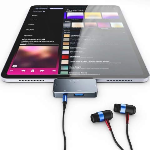 HUB Tech-Protect V6 4w1 USB-C - USB-A 3.0 / USB-C PD100W / HDMI / mini jack 3.5mm - szary HUB Tech-Protect V6 4w1 USB-C - USB-A 3.0 / USB-C PD100W / HDMI / mini jack 3.5mm - szary