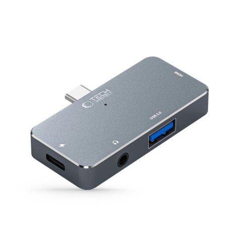 HUB Tech-Protect V6 4w1 USB-C - USB-A 3.0 / USB-C PD100W / HDMI / mini jack 3.5mm - szary HUB Tech-Protect V6 4w1 USB-C - USB-A 3.0 / USB-C PD100W / HDMI / mini jack 3.5mm - szary