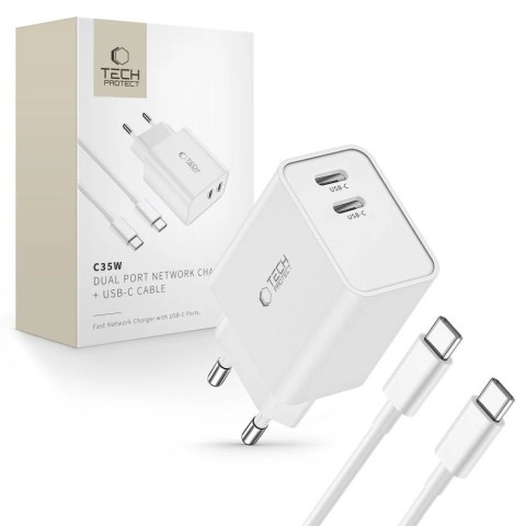 Ładowarka Tech-Protect C35W sieciowa 2x USB-C PD 35W z kablem USB-C / USB-C - biała