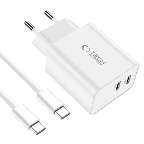 Ładowarka Tech-Protect C35W sieciowa 2x USB-C PD 35W z kablem USB-C / USB-C - biała