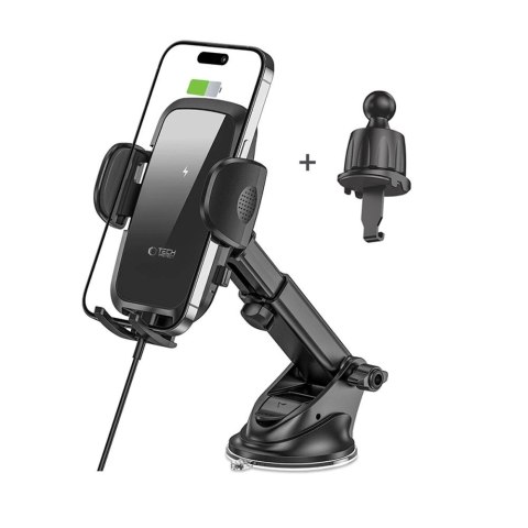 Uchwyt Tech-Protect CM15W-V1 samochodowy na telefon z ładowarką indukcyjną 15W na kokpit / kratkę nawiewu - czarny