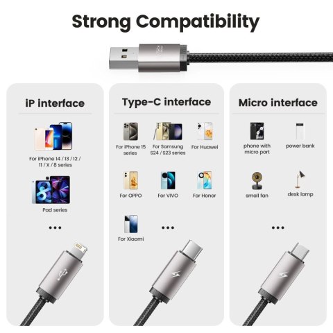 Kabel Tech-Protect UltraBoost 3w1 USB-A - Lightning / USB-C / micro USB 3.5A 1m - szary Kabel Tech-Protect UltraBoost 3w1 USB-A - Lightning / USB-C / micro USB 3.5A 1m - szary