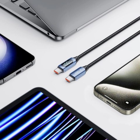 Kabel Tech-Protect UltraBoost z wyświetlaczem LED USB-C / USB-C PD 100W 5A 2m - niebieski Kabel Tech-Protect UltraBoost z wyświetlaczem LED USB-C / USB-C PD 100W 5A 2m - niebieski