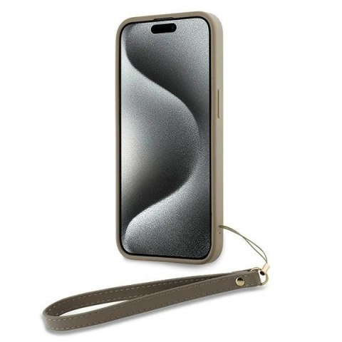 Etui DKNY Wrist Strap Stock Logo na iPhone 15 Plus - beżowe Etui DKNY Wrist Strap Stock Logo na iPhone 15 Plus - beżowe