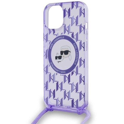 Etui Karl Lagerfeld IML Crossbody Monogram Karl & Choupette Head MagSafe na iPhone 15 / 14 / 13 - fioletowe Etui Karl Lagerfeld IML Crossbody Monogram Karl & Choupette Head MagSafe na iPhone 15 / 14 / 13 - fioletowe