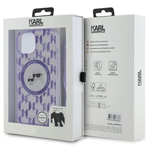 Etui Karl Lagerfeld IML Crossbody Monogram Karl & Choupette Head MagSafe na iPhone 15 / 14 / 13 - fioletowe Etui Karl Lagerfeld IML Crossbody Monogram Karl & Choupette Head MagSafe na iPhone 15 / 14 / 13 - fioletowe