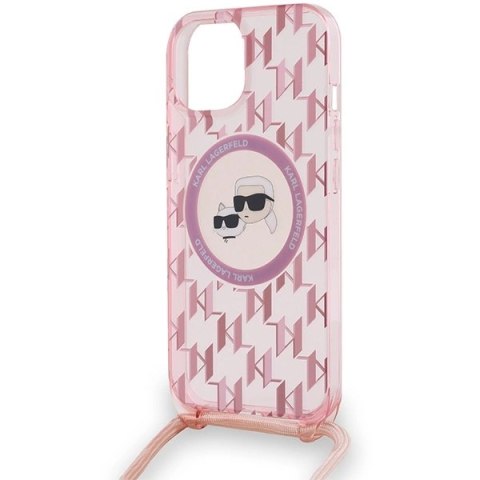 Etui Karl Lagerfeld IML Crossbody Monogram Karl & Choupette Head MagSafe na iPhone 15 / 14 / 13 - różowe Etui Karl Lagerfeld IML Crossbody Monogram Karl & Choupette Head MagSafe na iPhone 15 / 14 / 13 - różowe