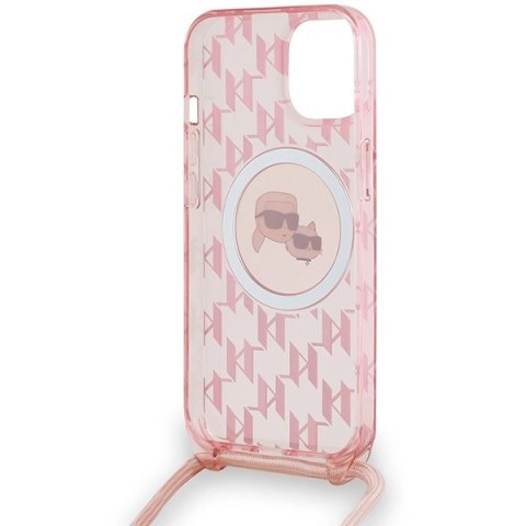 Etui Karl Lagerfeld IML Crossbody Monogram Karl & Choupette Head MagSafe na iPhone 15 / 14 / 13 - różowe Etui Karl Lagerfeld IML Crossbody Monogram Karl & Choupette Head MagSafe na iPhone 15 / 14 / 13 - różowe