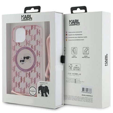 Etui Karl Lagerfeld IML Crossbody Monogram Karl & Choupette Head MagSafe na iPhone 15 / 14 / 13 - różowe Etui Karl Lagerfeld IML Crossbody Monogram Karl & Choupette Head MagSafe na iPhone 15 / 14 / 13 - różowe