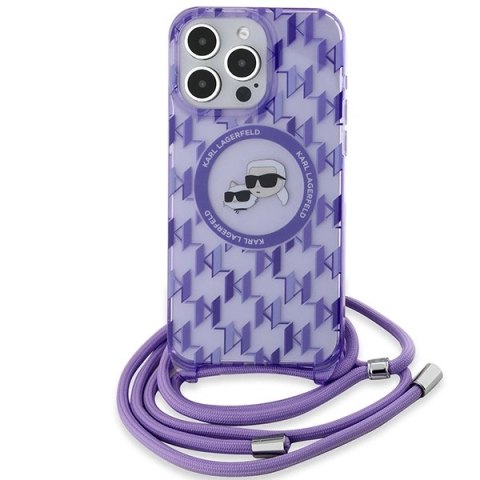 Etui Karl Lagerfeld IML Crossbody Monogram Karl & Choupette Head MagSafe na iPhone 15 Pro Max - fioletowe Etui Karl Lagerfeld IML Crossbody Monogram Karl & Choupette Head MagSafe na iPhone 15 Pro Max - fioletowe