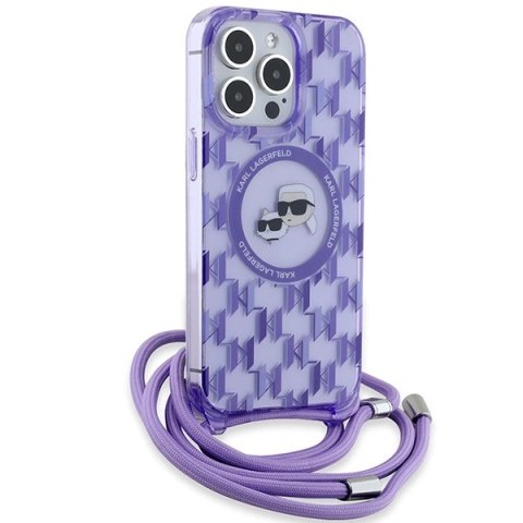 Etui Karl Lagerfeld IML Crossbody Monogram Karl & Choupette Head MagSafe na iPhone 15 Pro Max - fioletowe Etui Karl Lagerfeld IML Crossbody Monogram Karl & Choupette Head MagSafe na iPhone 15 Pro Max - fioletowe