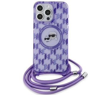 Etui Karl Lagerfeld IML Crossbody Monogram Karl & Choupette Head MagSafe na iPhone 15 Pro - fioletowe