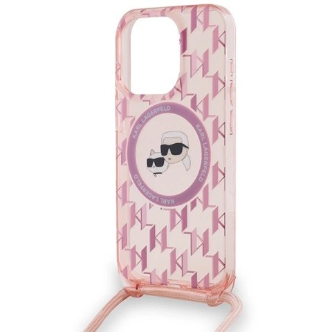 Etui Karl Lagerfeld IML Crossbody Monogram Karl & Choupette Head MagSafe na iPhone 15 Pro - różowe Etui Karl Lagerfeld IML Crossbody Monogram Karl & Choupette Head MagSafe na iPhone 15 Pro - różowe
