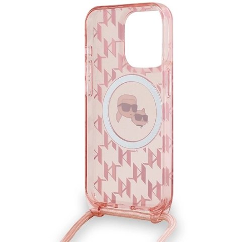 Etui Karl Lagerfeld IML Crossbody Monogram Karl & Choupette Head MagSafe na iPhone 15 Pro - różowe Etui Karl Lagerfeld IML Crossbody Monogram Karl & Choupette Head MagSafe na iPhone 15 Pro - różowe