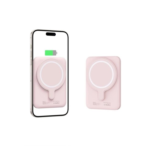 Powerbank Tech-Protect LifeMag PB10 z MagSafe 5000mAh 15W port USB-C - różowy + kabel USB-C