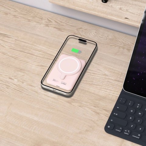 Powerbank Tech-Protect LifeMag PB10 z MagSafe 5000mAh 15W port USB-C - różowy + kabel USB-C