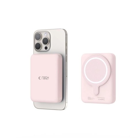 Powerbank Tech-Protect LifeMag PB11 z MagSafe 10000mAh 15W port USB-C - różowy + kabel USB-C