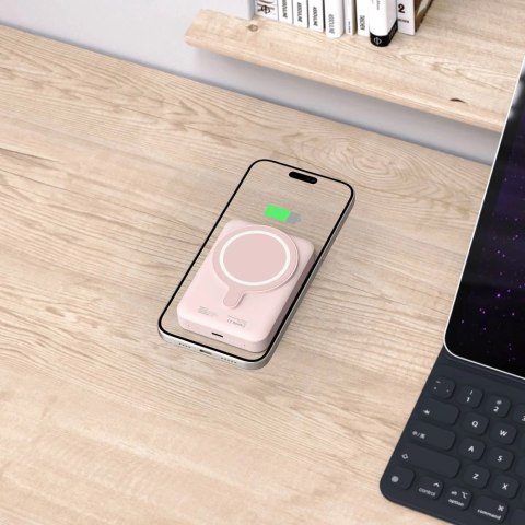 Powerbank Tech-Protect LifeMag PB11 z MagSafe 10000mAh 15W port USB-C - różowy + kabel USB-C