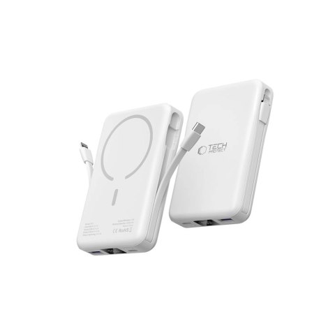 Powerbank Tech-Protect LifeMag PB31 z MagSafe 10000mAh 15W USB-C / USB-A / wbudowane kable USB-C / Lightning - biały Powerbank Tech-Protect LifeMag PB31 z MagSafe 10000mAh 15W USB-C / USB-A / wbudowane kable USB-C / Lightning - biały