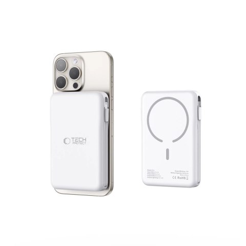Powerbank Tech-Protect LifeMag PB31 z MagSafe 10000mAh 15W USB-C / USB-A / wbudowane kable USB-C / Lightning - biały Powerbank Tech-Protect LifeMag PB31 z MagSafe 10000mAh 15W USB-C / USB-A / wbudowane kable USB-C / Lightning - biały