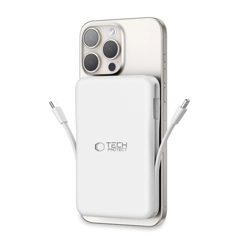 Powerbank Tech-Protect LifeMag PB31 z MagSafe 10000mAh 15W USB-C / USB-A / wbudowane kable USB-C / Lightning - biały Powerbank Tech-Protect LifeMag PB31 z MagSafe 10000mAh 15W USB-C / USB-A / wbudowane kable USB-C / Lightning - biały