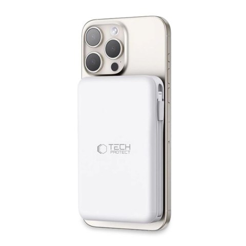 Powerbank Tech-Protect LifeMag PB31 z MagSafe 10000mAh 15W USB-C / USB-A / wbudowane kable USB-C / Lightning - biały Powerbank Tech-Protect LifeMag PB31 z MagSafe 10000mAh 15W USB-C / USB-A / wbudowane kable USB-C / Lightning - biały