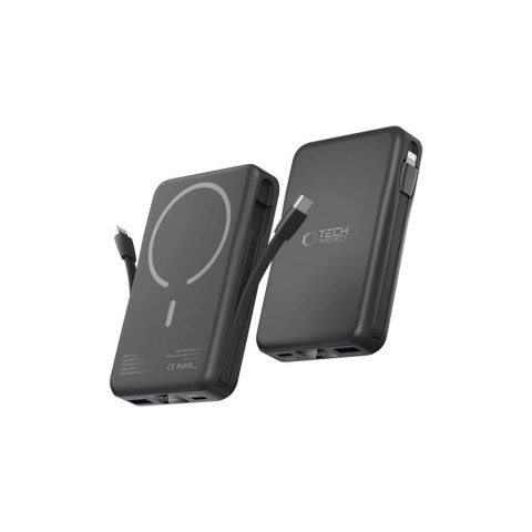 Powerbank Tech-Protect LifeMag PB31 z MagSafe 10000mAh 15W USB-C / USB-A / wbudowane kable USB-C / Lightning - czarny
