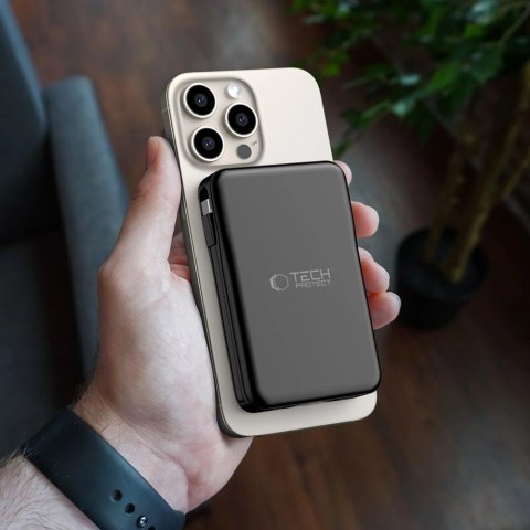 Powerbank Tech-Protect LifeMag PB31 z MagSafe 10000mAh 15W USB-C / USB-A / wbudowane kable USB-C / Lightning - czarny