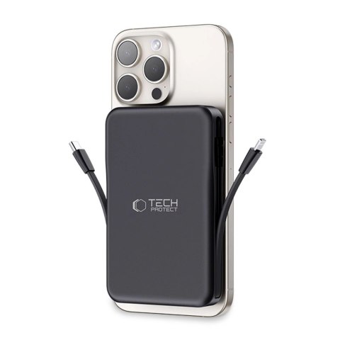 Powerbank Tech-Protect LifeMag PB31 z MagSafe 10000mAh 15W USB-C / USB-A / wbudowane kable USB-C / Lightning - czarny