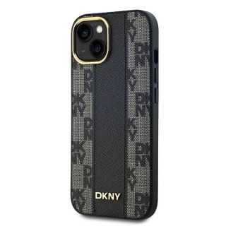 Etui DKNY Leather Checkered Mono Pattern MagSafe na iPhone 14 / 15 / 13 - czarne