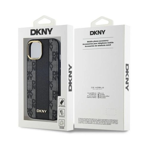 Etui DKNY Leather Checkered Mono Pattern MagSafe na iPhone 15 / 14 / 13 - czarne Etui DKNY Leather Checkered Mono Pattern MagSafe na iPhone 15 / 14 / 13 - czarne