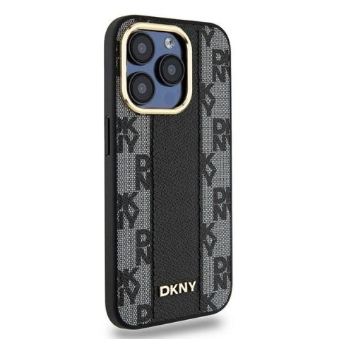 Etui DKNY Leather Checkered Mono Pattern MagSafe na iPhone 15 Pro Max - czarne Etui DKNY Leather Checkered Mono Pattern MagSafe na iPhone 15 Pro Max - czarne