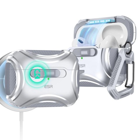 Etui ESR Cyber Flicklock Halolock MagSafe na Airpods Pro 1 / 2 - srebrne Etui ESR Cyber Flicklock Halolock MagSafe na Airpods Pro 1 / 2 - srebrne