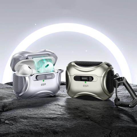 Etui ESR Cyber Flicklock Halolock MagSafe na Airpods Pro 1 / 2 - srebrne Etui ESR Cyber Flicklock Halolock MagSafe na Airpods Pro 1 / 2 - srebrne