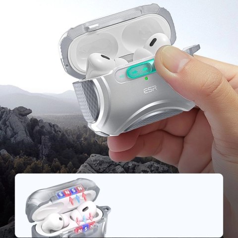 Etui ESR Cyber Flicklock Halolock MagSafe na Airpods Pro 1 / 2 - srebrne Etui ESR Cyber Flicklock Halolock MagSafe na Airpods Pro 1 / 2 - srebrne