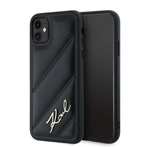Etui Karl Lagerfeld Diagonal Quilted Script na iPhone 11 / Xr - czarne Etui Karl Lagerfeld Diagonal Quilted Script na iPhone 11 / Xr - czarne