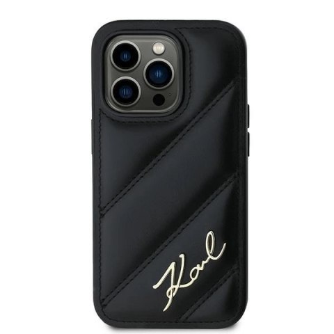 Etui Karl Lagerfeld Diagonal Quilted Script na iPhone 13 Pro Max - czarne Etui Karl Lagerfeld Diagonal Quilted Script na iPhone 13 Pro Max - czarne