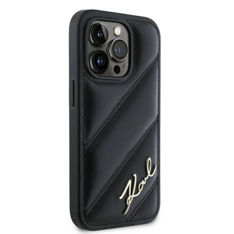 Etui Karl Lagerfeld Diagonal Quilted Script na iPhone 13 Pro Max - czarne Etui Karl Lagerfeld Diagonal Quilted Script na iPhone 13 Pro Max - czarne