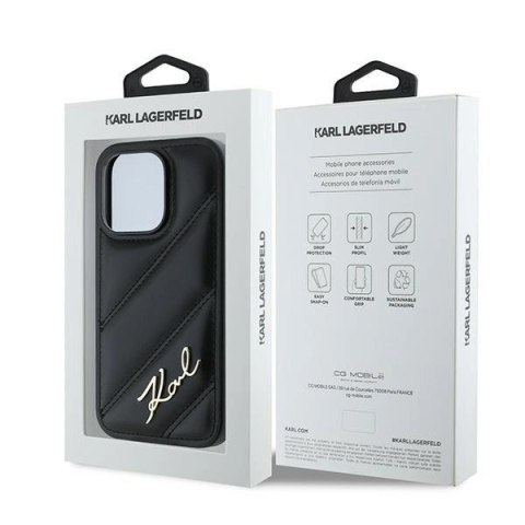 Etui Karl Lagerfeld Diagonal Quilted Script na iPhone 13 Pro Max - czarne Etui Karl Lagerfeld Diagonal Quilted Script na iPhone 13 Pro Max - czarne