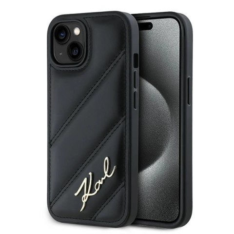 Etui Karl Lagerfeld Diagonal Quilted Script na iPhone 13 - czarne Etui Karl Lagerfeld Diagonal Quilted Script na iPhone 13 - czarne