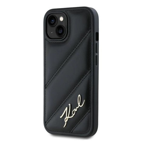 Etui Karl Lagerfeld Diagonal Quilted Script na iPhone 13 - czarne Etui Karl Lagerfeld Diagonal Quilted Script na iPhone 13 - czarne