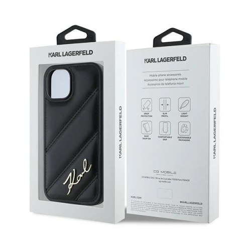 Etui Karl Lagerfeld Diagonal Quilted Script na iPhone 13 - czarne Etui Karl Lagerfeld Diagonal Quilted Script na iPhone 13 - czarne