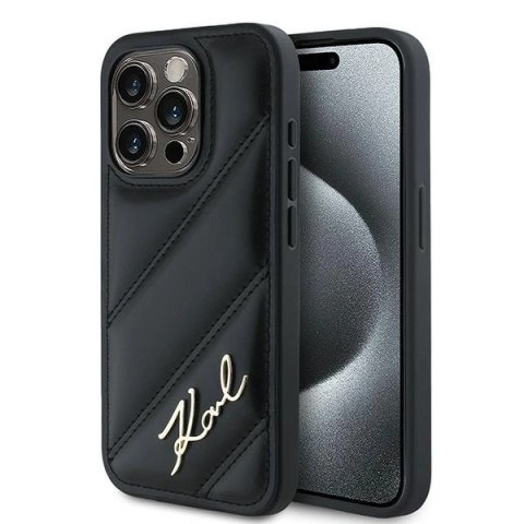 Etui Karl Lagerfeld Diagonal Quilted Script na iPhone 14 / 15 / 13 - czarne Etui Karl Lagerfeld Diagonal Quilted Script na iPhone 14 / 15 / 13 - czarne