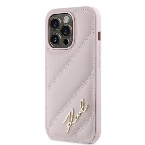 Etui Karl Lagerfeld Diagonal Quilted Script na iPhone 14 Pro Max - różowe Etui Karl Lagerfeld Diagonal Quilted Script na iPhone 14 Pro Max - różowe