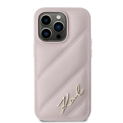 Etui Karl Lagerfeld Diagonal Quilted Script na iPhone 14 Pro Max - różowe Etui Karl Lagerfeld Diagonal Quilted Script na iPhone 14 Pro Max - różowe