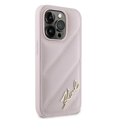 Etui Karl Lagerfeld Diagonal Quilted Script na iPhone 14 Pro Max - różowe Etui Karl Lagerfeld Diagonal Quilted Script na iPhone 14 Pro Max - różowe