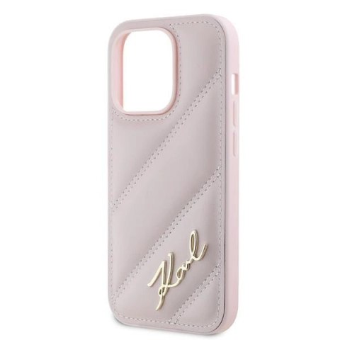 Etui Karl Lagerfeld Diagonal Quilted Script na iPhone 14 Pro Max - różowe Etui Karl Lagerfeld Diagonal Quilted Script na iPhone 14 Pro Max - różowe
