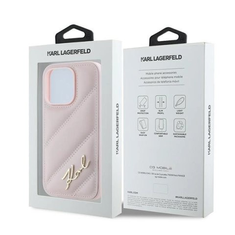 Etui Karl Lagerfeld Diagonal Quilted Script na iPhone 14 Pro Max - różowe Etui Karl Lagerfeld Diagonal Quilted Script na iPhone 14 Pro Max - różowe