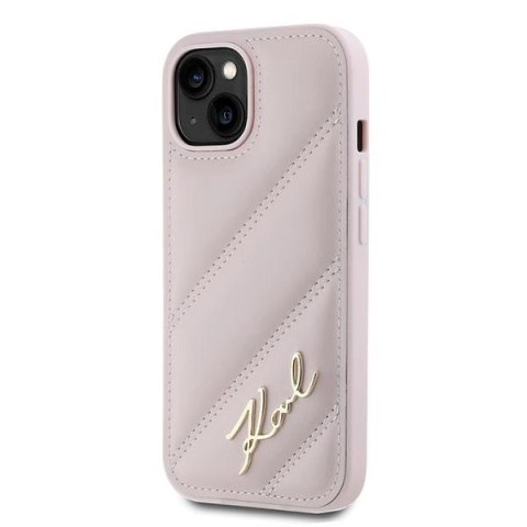 Etui Karl Lagerfeld Diagonal Quilted Script na iPhone 15 Plus / 14 Plus - różowe Etui Karl Lagerfeld Diagonal Quilted Script na iPhone 15 Plus / 14 Plus - różowe